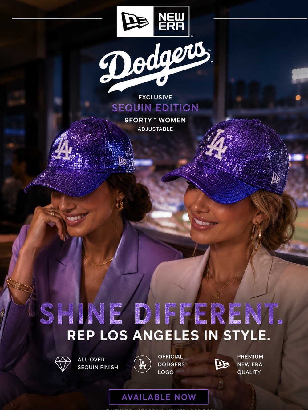 Dodgers Los Angeles New Era Sequin Blue 9FORTY Women's Cap - Picture 2 of 12